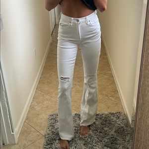 Fashion Nova White Ripped Flare Jeans